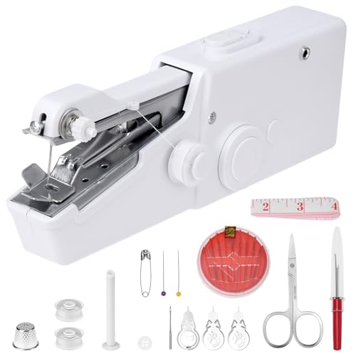 QWORK® Máquina de Coser Portátil de Mano, Mini Eléctrica Inalámbrica con Kit de Costura Completo – Máquina Manual para Principiantes y DIY,Pilas No Incluidas