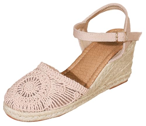 Sandales compensées en coton bout fermé : chaussures d'été lin