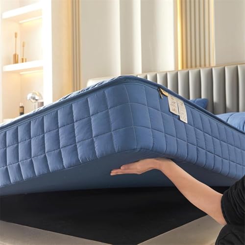 Blue Quilted Mattress Protector, 140x200+20cm, Non-Slip