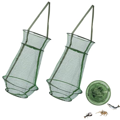 Wuzdy 2 Piezas Red de Pesca Portátil, Red de Pesca, Nailon, Verde, Plegable, para Cangrejos, Cigalas y Otros Peces, Reutilizable