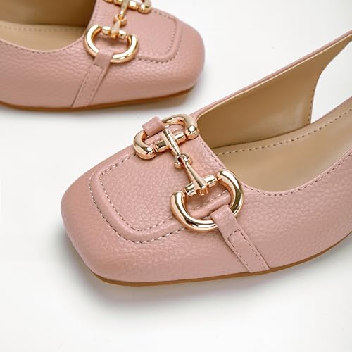 Image of Slingback Mary Jane Heels for Women Low Block Heel Closed Square Toe Pump Shoes Heels Classic Daily Office Dressy Shoes