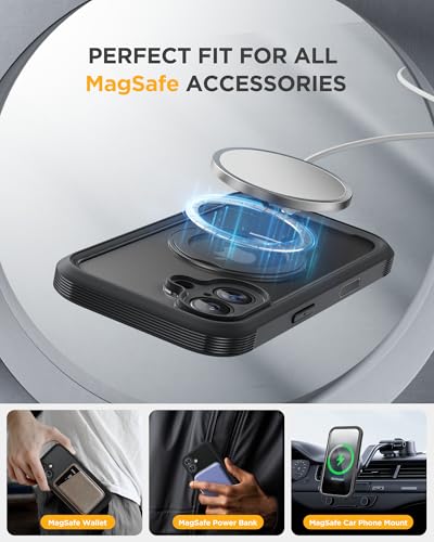 Image of Miracase for iPhone 16 Case with 360 Magnetic Ring Stand [Compatible with Magsafe] Full-Body Drop Proof Bumper Phone Case with Built-in 9H Tempered Glass Screen Protector,Black