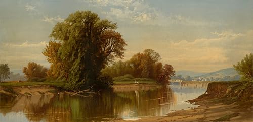 Lienzo decorativo de 60x90cm con cuadro de paisaje de río y árboles para pared de oficina