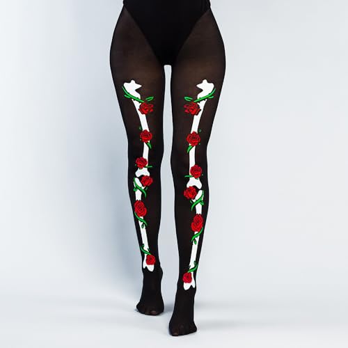 Boland 87899 - Strumpfhose La Muerte für Damen, dehnbare Hose, Dia de los Muertos, Nylon Strümpfe für Karneval, Halloween und Mottoparty