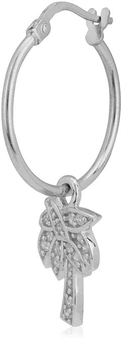 Vanbelle Sterling Silver Jewelry - Rhodium Plated with 925 Stamp - Round Hoop Earring with Dangling Palm Tree with Cubic Zirconia Stones - Elegant Handcrafted for Women