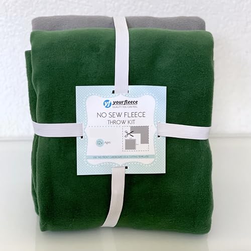 YourFleece Solid No-Sew Throw Kit Forest Green/Gray