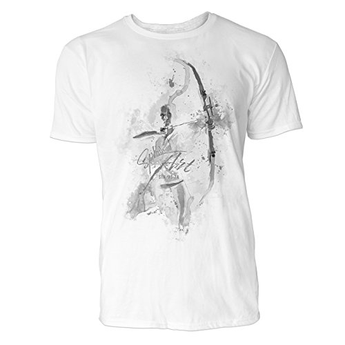 Bogenschießen frontal Sinus Art ® Herren T Shirt (Schwarz Weiss) Sportshirt Baumwolle Cover