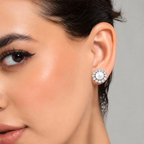 Image of Nilu's Collection Pearl Stud Earrings For Women | Anti-Allergy,Anti-Tarnish