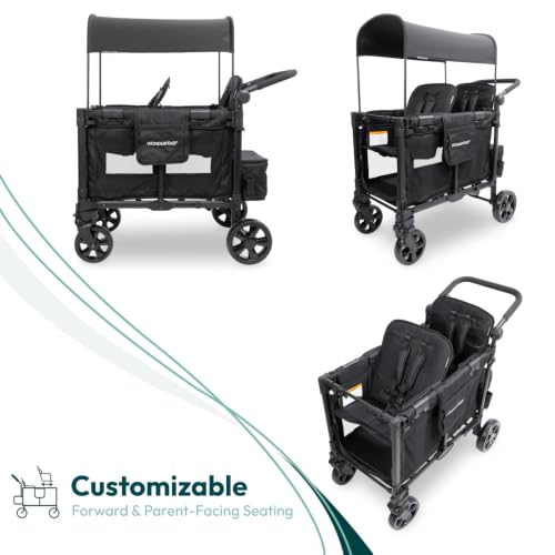 Image of WonderFold W2 Elite Pro Stroller Wagon, Aluminum Frame, 4 Seater, Jet Black