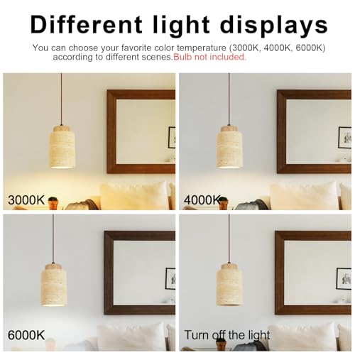 Japanese Style Wabi-Sabi Pendant Light Natural Yellow Travertine and Solid Wood Mini Pendant Lights, Compatible with E26 Bulb Socket, for Kitchen Island, Dining Room, Bedside, and Bar (Wood Color) by Generic - Image 6