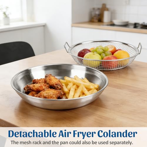 9.45’’ 10.23’’ Oil Filter Trays, Stainless Steel Air Fryer Mesh Pan, Mesh Drain Basket Accessories for Fried Food, Draining Rack Barbecue Grill Tray, Net Strainer Colander for Vegetable Dessert