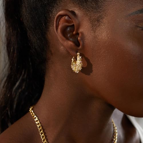Image of FRUMOS 18K Gold Plated Chunky Hoop Earrings for Women Fashion Thick Gold Hoops Set Jewelry for Birthday Christmas Gifts