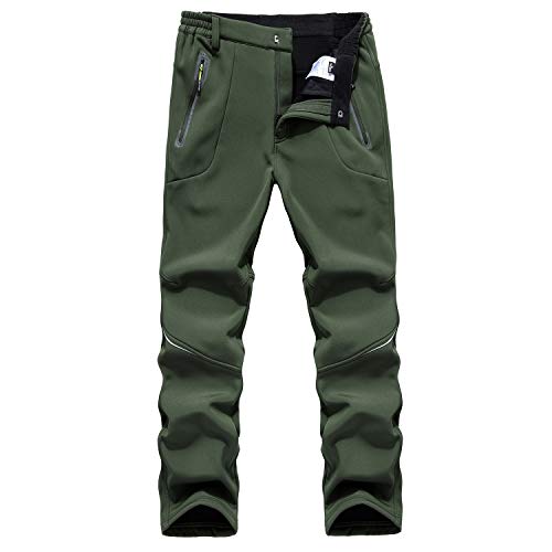 BWBIKE Outdoor Wanderhose Fleece Gefütterte Trekkinghose Winddichte Softshellhose Winter Warm Wasserabweisende Sporthose mit Reißverschlusstaschen， Armee Grün，EU L = Tag XL