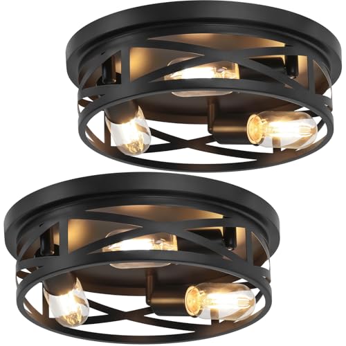 13-Inch Farmhouse Ceiling Light Fixtures 2-Pack, 3-Light Black Flush Mount