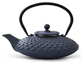 Bredemeijer Flache Blaue gusseiserne Teekanne 0.8 Liter Xilin mit Edelstahlfilter