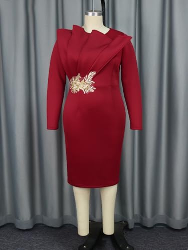 Image of ONTINVA Irregular Business Dress for Women's Outfits Crew Neck Peplum Tops Floral Applique Formal Pencil Dresses