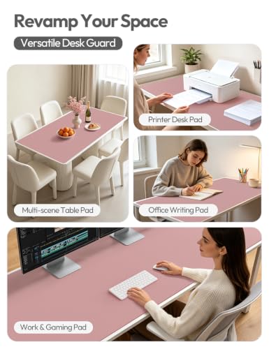Image of YSAGi Leather Desk Pad Protector, Office Desk Mat, Large Mouse Pad, Non-Slip PU Leather Desk Blotter, Laptop Desk Pad, Waterproof Desk Writing Pad for Office and Home (Pale Mauve,55 inch x 17.2 inch)