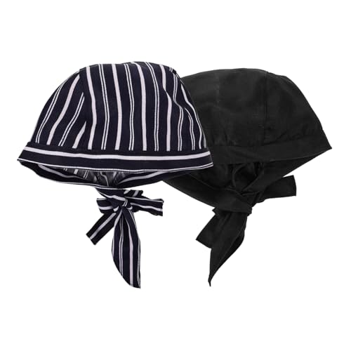 BESTYASH 2pcs Adjustable Hats for Men and Women Cooking Caps Unisex Restaurant Headwear and Striped Design for Chefs and Waitstaff