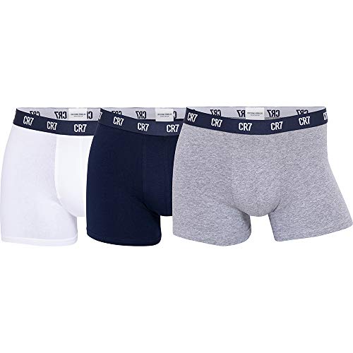 CR7 Cristiano Ronaldo Herren hautenge Boxershorts 3er Pack, 1x Weiß + 1x Dunkelblau + 1x Grau, L