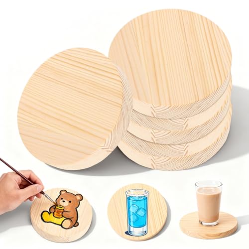Holzscheiben 6 Stück Holzscheibe 10cm Durchmesser Runde Holzscheiben 20mm Dicke Baumscheiben Unbehandeltes Holzplatte Rund Set für DIY Handwerk Malerei Türschilder Hochzeit