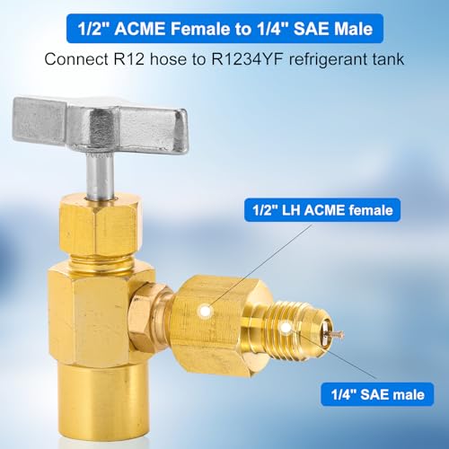 Image of R1234YF Refrigerant Tank Adapter, R1234YF Vacuum Pump Adapter Fitting, R12 to R1234YF Adapter with 1 /2 LH to 1 /4 Flare for Refrigeration System