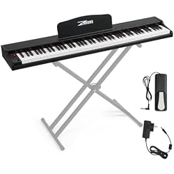 ZHRUNS Digital Piano 88 Key Weighted, Full Size Electric Keyboard Piano for Beginners, Portable Piano Keyboard with Sheet Music Stand, Sustain Pedal, Power Adapter, Black (Keyboard Only)