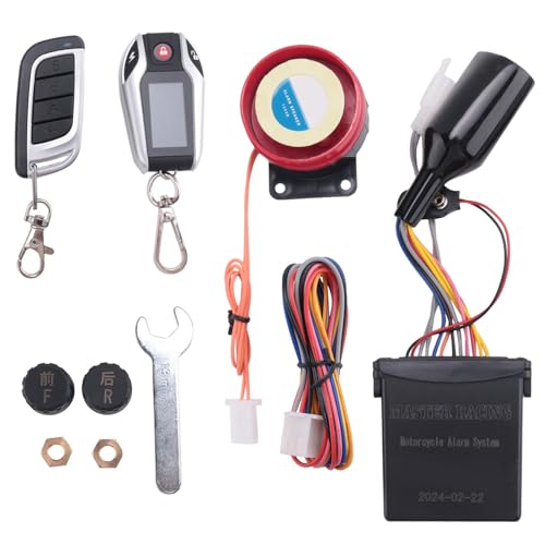 Oiqippnbv Alarma LCD para Motocicleta, System de Seguridad con Bloqueo/Desbloqueo AutomáTico, Dos Alarmas Antirrobo, Arranque del Motor Sin Llave, Monitor de PresióN de NeumáTicos