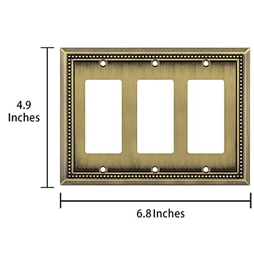 Image of Sunken Pearls Heavy Duty Decorative Wall Plate Switch Plate Outlet Cover (Triple Decorator, Antique Brass)