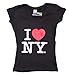 I Love NY New York Womens V-Neck T-Shirt Spandex Heart Black Xl