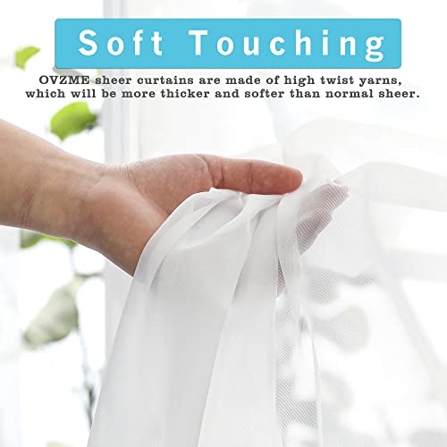 Image of OVZME White Sheer Curtains 36 Inch Length Kitchen Tiers Short Voile Drapes Solid Sheers Cafe Curtain for Bathroom Small Half Window 2 Panels Set, Rod Pocket, 42 inch W x 36 inch L