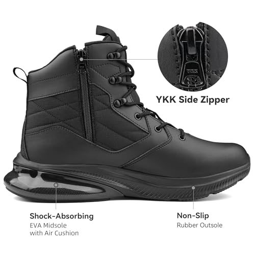 Men's Wide Waterproof Tactical Work Boots Side Zipper Military Orthopedic Boots Lightweight Motorcycle Combat Hiking Boots with Sand-proof Tongue3