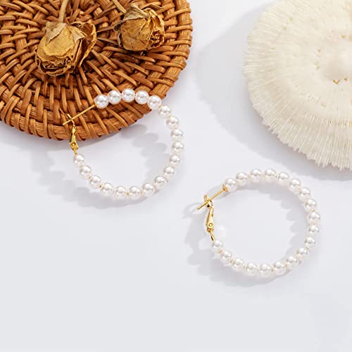 Pretole Pearl Hoop Earrings For Women Sterling Silver Post Pearl Bead Hoop Earrings Lightweight Hypoallergenic Pearl Hoops For Girls Pendientes De Aro De Perlas #TOP5