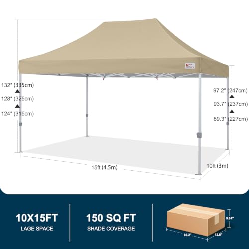 Image of MASTERCANOPY 10x15 Heavy Duty Pop Up Canopy Tent with Roller Bag(Beige)