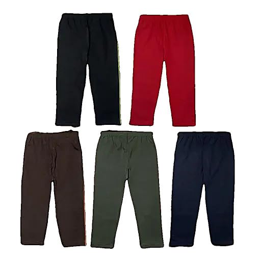 Image of Unisex Kid's Polyester Solid Printed Elastic Waistband Combo Multicolor Track Pants Casual Fit 106