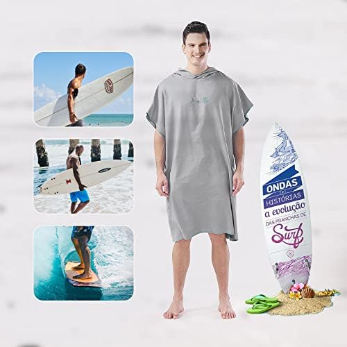 Wilxaw Changing Robe Adults, Towel Poncho with Hood for Women Men (Blue Brim), Quick Dry - Strong Absorbent Swim Poncho Towel for Surfing Wetsuit Changing (Grey)