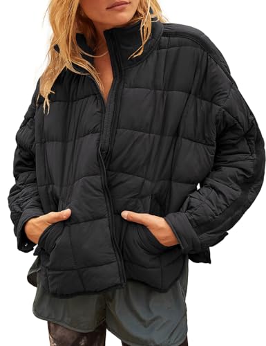 Gacaky Women's Baggy Lightweight Zip Puffer Jacket Warm Winter Down Coat with Pockets Black (S)