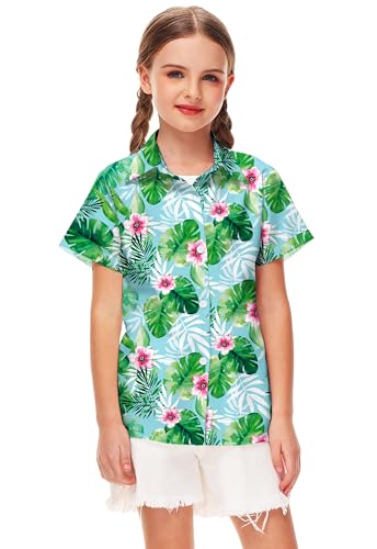 Image of Remimi Unisex Kids 4th of July Button Up Shirt Boys American Flag Print Hawaiian Beach Short Sleeve Tops 5-14 Years
