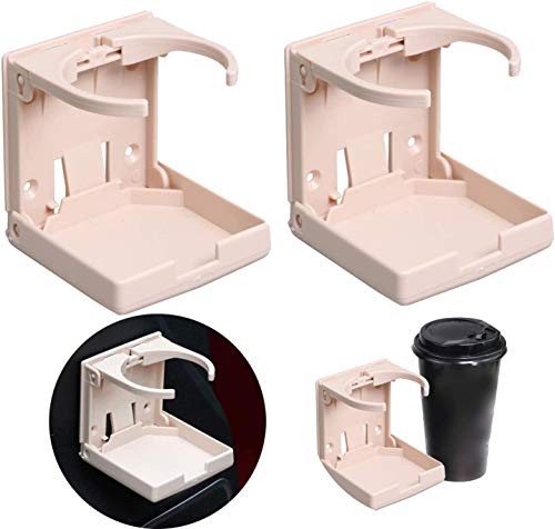 YoMaris Porte-Boisson Pliable réglable 2 pièces avec vis et Bandes, Porte-gobelets Automobiles pliants pour Camion de Bateau de Voiture. (Blanche)