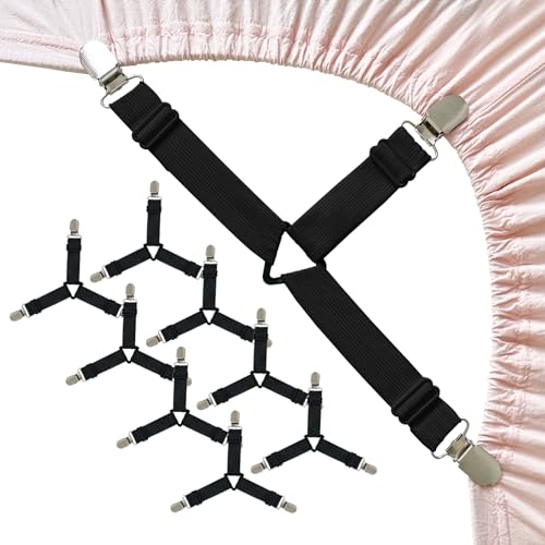 Image of Bed Sheet Straps, Upgrade Fitted Bed Sheet Holders for Corners, Non Slip Sheet Clips Black 8Pcs