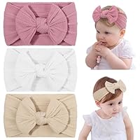 DiULi Baby Stirnbänder, 3 Stück Baby Turban Stirnband mit Bögen, Elastische Haarbänder für Neugeborene, Kleinkinder, Super Weiche(Set B)