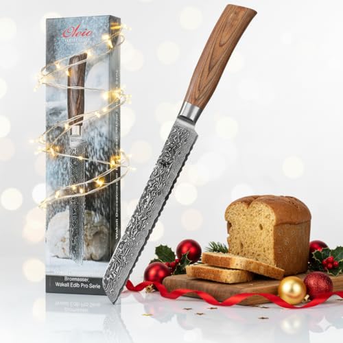 Wakoli EDIB Pro Brotmesser Wellenschliff aus echtem Damaststahl (VG10 Kern) 20 cm Klinge – Scharf & ergonomisch – Damastmesser mit Pakkaholzgriff in Geschenkbox – Brotschneidemesser für krosse Krusten