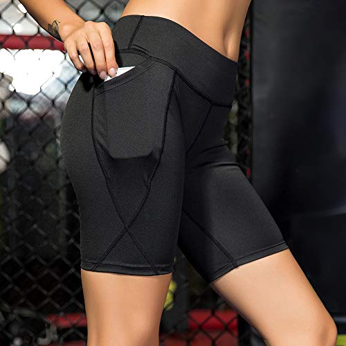 yeacher Mulheres Yoga Shorts com bolso de cintura alta Push-up Leggings Fitness Gym Workout Running