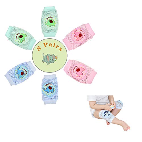 Baby Knee Pads for Crawling, Breathable Kneepads for Boy Girl 3 Pairs Elephant