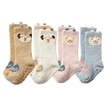 flintronic 4 Pairs Unisex Baby Fluffy Socks with Grips, Baby Winter Fuzzy Crew Socks, Cute Coral Fleece Bed Socks, 1-3 Years