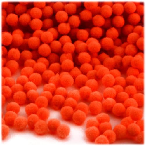 The Crafts Outlet 100-Piece Multi Purpose Pom Poms, Acrylic, 7mm/0.28-inch, Round, Neon Orange