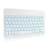 Wireless Bluetooth Keyboard with 7-Colors Backlit, Rechargeable Slim Full Size BT Wireless Keyboard with Number Pad for Computer/Laptop/Desktop/Smart TV/PC/Tablet Black (9.7in-10.5in, White)