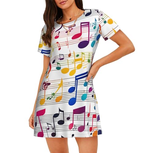 Chemise de nuit à manches courtes pour femme imprimé notes de musique vêtements de nuit