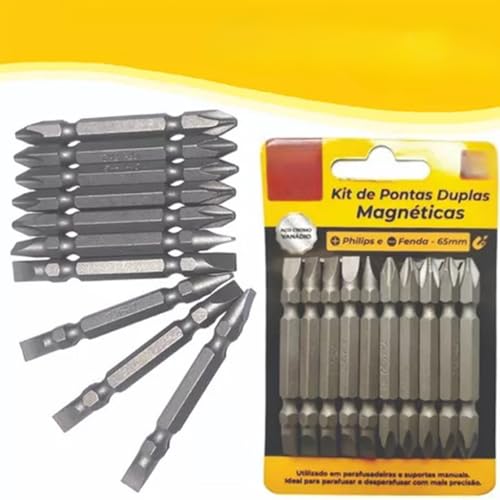 Kit Ponteira Parafusadeira Com 10 Bitis Ponta Dupla Magnético profissional