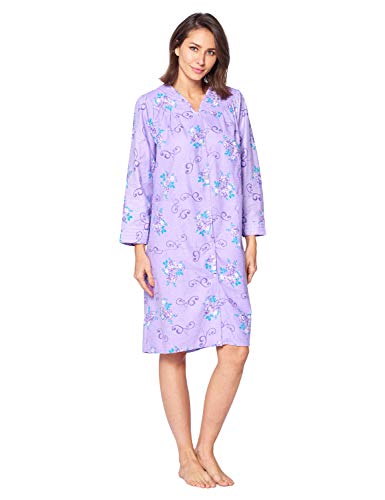 Casual Nights Women's Floral Snap Front Flannel Duster Long Sleeve Lounger Dress - Purple Violet - Xx-Large #TOP2