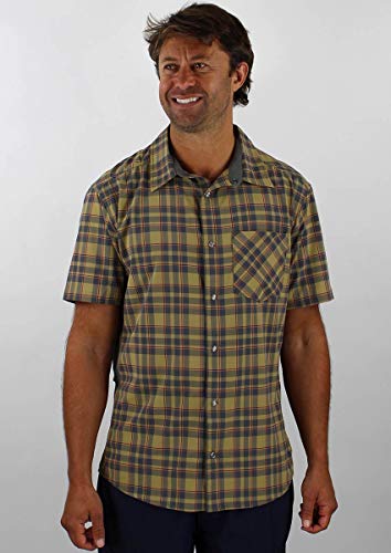Club Ride Apparel Men's Detour Short Sleeve Snap Down Top, Khaki/Cayenne, Large #TOP1